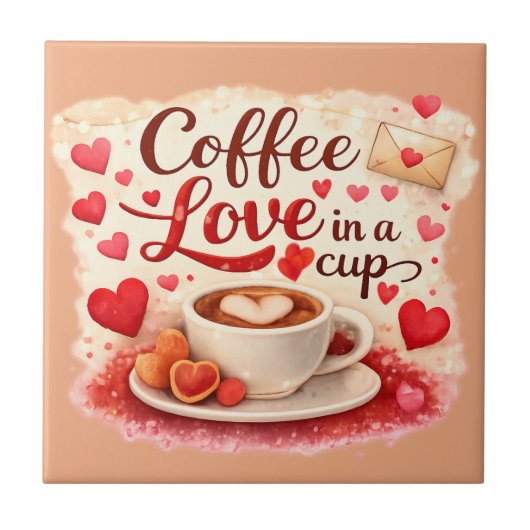 Coffee Love in a Cup Valentine Soft Brown Tegeltje (Voorkant)