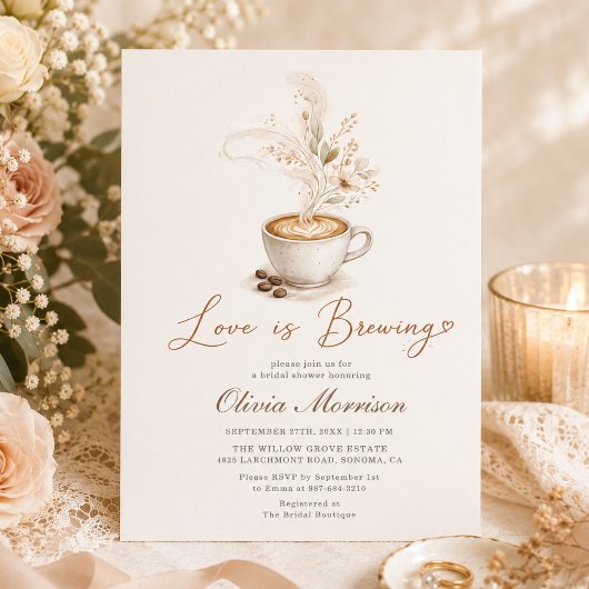 Coffee Love is Brewing Boho Bruiloftsfeest Kaart