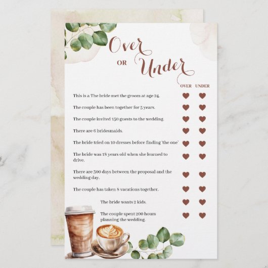 Coffee Love is Brewing Over of Under Games Kaart (Voorkant / Achterkant)