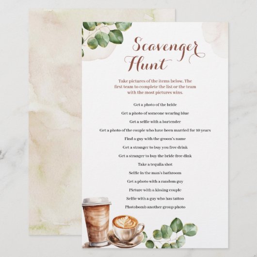 Coffee Love is Brewing Scavenger Hunt Games Kaart (Voorkant / Achterkant)