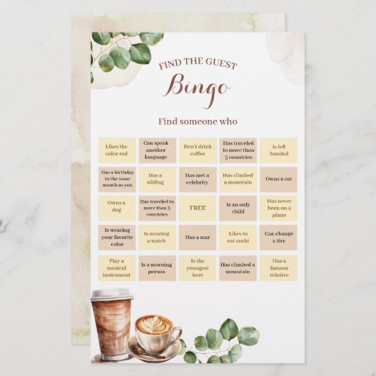 Coffee Love is het brouwen van Bingo Games Kaart (Voorkant / Achterkant)
