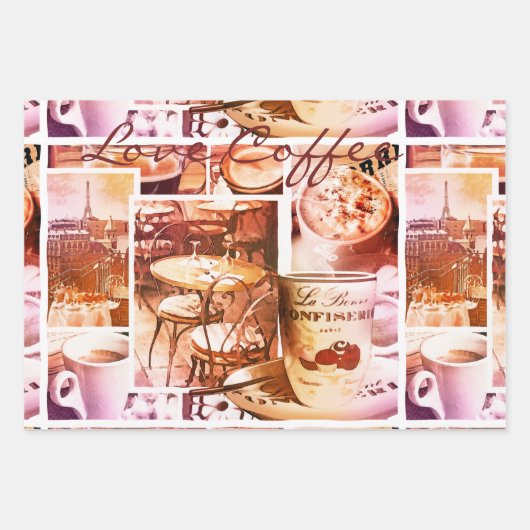 Coffee Love Sweet Romantic Paris Inpakpapier Vel (Voorkant)
