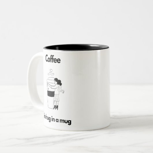 Coffee Lovely Mug, "Hug in a Mug"  Tweekleurige Koffiemok (Voorkant links)