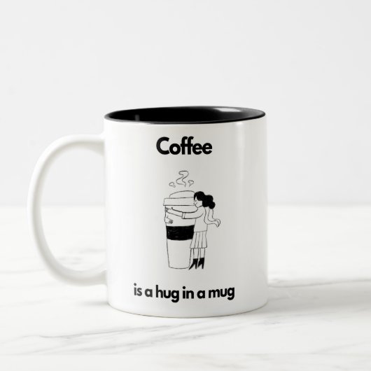 Coffee Lovely Mug, "Hug in a Mug" Tweekleurige Koffiemok (Links)