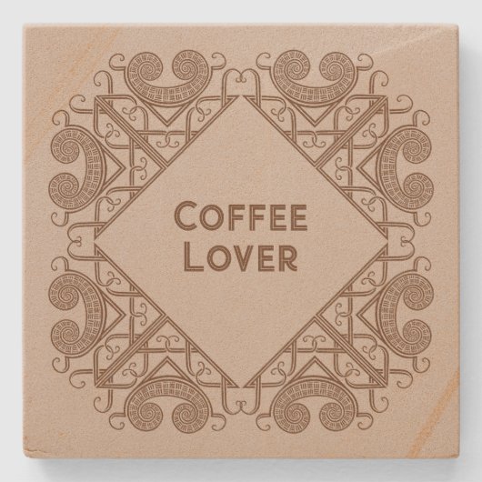 Coffee Lover Add Your Text Celtic Style Border Art Stenen Onderzetter (Voorkant)
