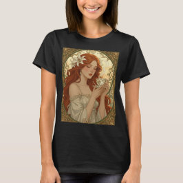 Coffee Lover And Lily Flowers Art Nouveau T-shirt