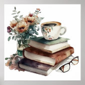 Coffee Lover Boho Floral Waterverf Green Brown Poster (Voorkant)