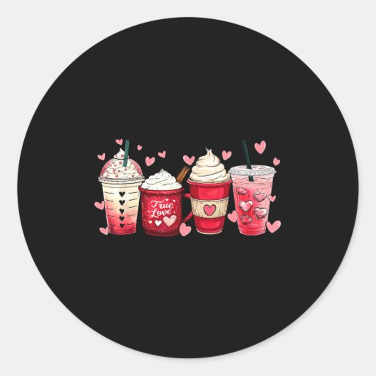 Coffee Lover C Latte Iced Cream Valentines Day Wom Ronde Sticker (Voorkant)