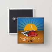 Coffee Lover Cafe Coffee Cup Square Custom Button (Voorkant /achterkant)