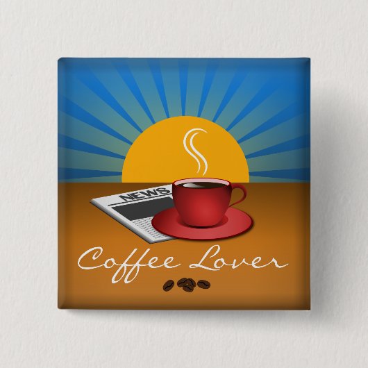 Coffee Lover Cafe Coffee Cup Square Custom Button (Voorkant)