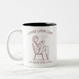 Coffee Lover Club: Life Begins After Coffee Tweekleurige Koffiemok