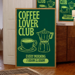 Coffee Lover Club Print, Retro Krijtbord Stijl Poster