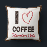 Coffee Lover Custom Name Coffee Bean Design Kussen<br><div class="desc">Add cozy coffee style to your home ☕🛋️ This decorative throw pillow features the phrase “I ♥ Coffee” with bold lettering filled with a stylish coffee bean pattern. The design also includes space for a custom name, making it a fun and personal piece of coffee-themed decor. Perfect for coffee lovers...</div>