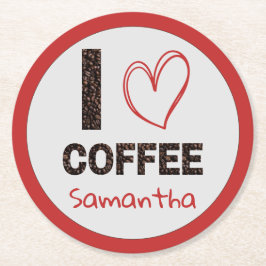 Coffee Lover Custom Name Coffee Bean Design Ronde Kartonnen Onderzetter