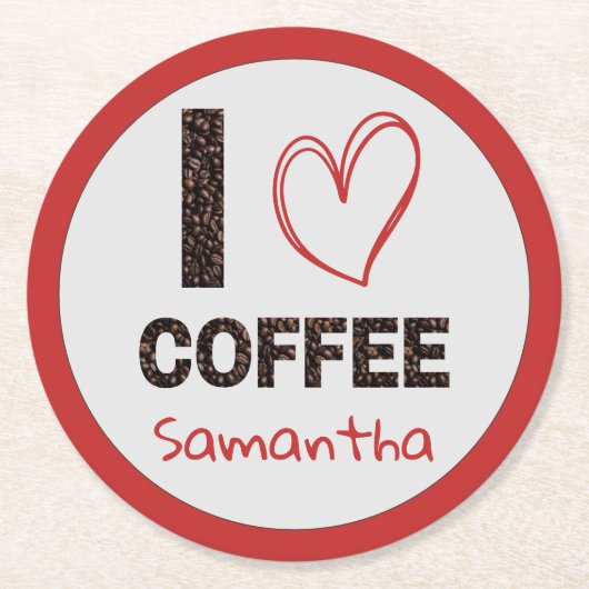 Coffee Lover Custom Name Coffee Bean Design Ronde Kartonnen Onderzetter (Voorkant)