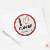 Coffee Lover Custom Name Coffee Bean Design Ronde Sticker (Envelop)