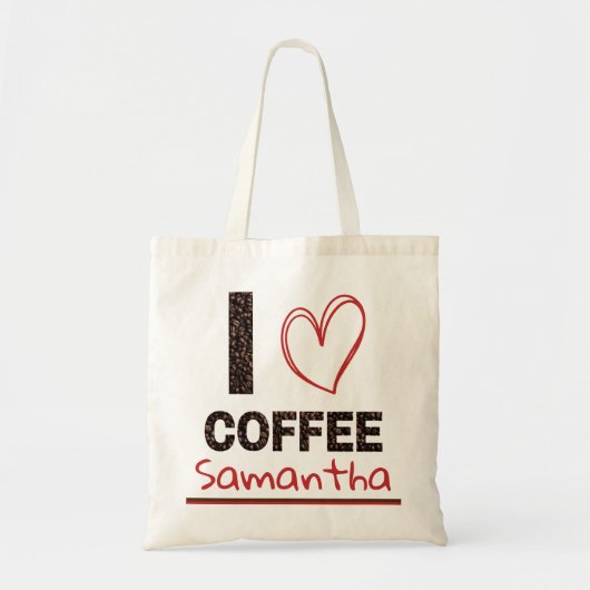 Coffee Lover Custom Name Coffee Bean Design Tote Bag (Voorkant)