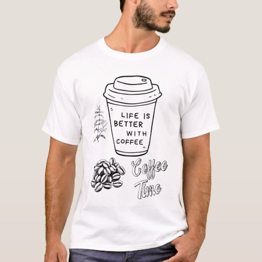 Coffee Lover Gift: Cup & Beans T-Shirt Design (Voorkant)