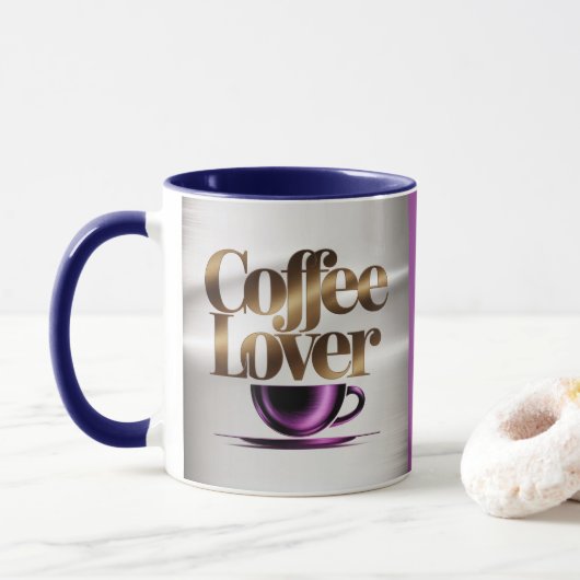 Coffee Lover Modern Purple Blue Mug Mok (Met donut)