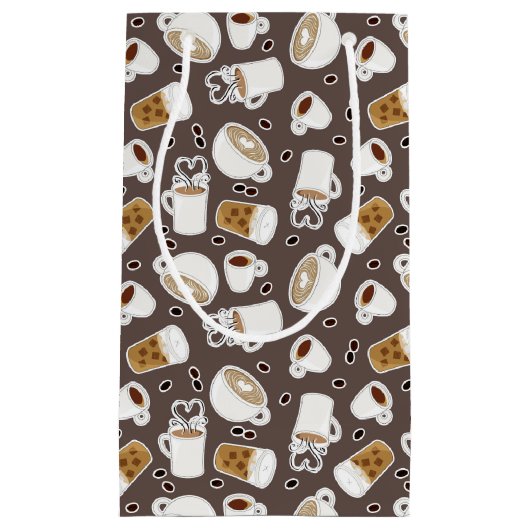 Coffee Lover Pattern Brown Klein Cadeauzakje (Voorkant)