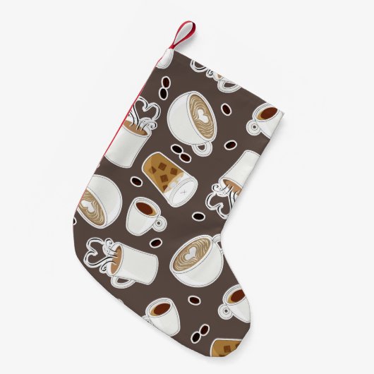 Coffee Lover Pattern Brown Kleine Kerstsok (Voorkant (Hangend))