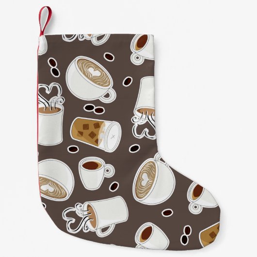 Coffee Lover Pattern Brown Kleine Kerstsok (Voorkant)