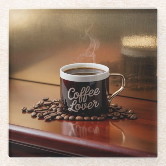 Coffee Lover Square Glass Onderzetter (Voorkant)
