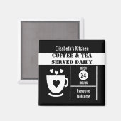 Coffee lovers custom name white black magneet (Voorkant / Achterkant)