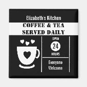Coffee lovers custom name white black magneet (Voorkant)
