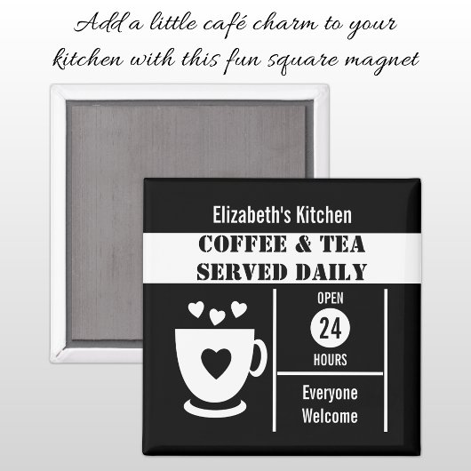 Coffee lovers custom name white black magneet