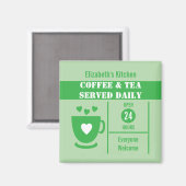 Coffee lovers custom name white green magneet (Voorkant / Achterkant)
