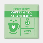 Coffee lovers custom name white green magneet (Voorkant)