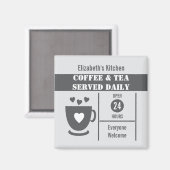 Coffee lovers custom name white grey magneet (Voorkant / Achterkant)