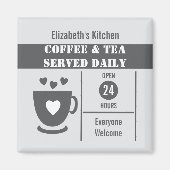 Coffee lovers custom name white grey magneet (Voorkant)