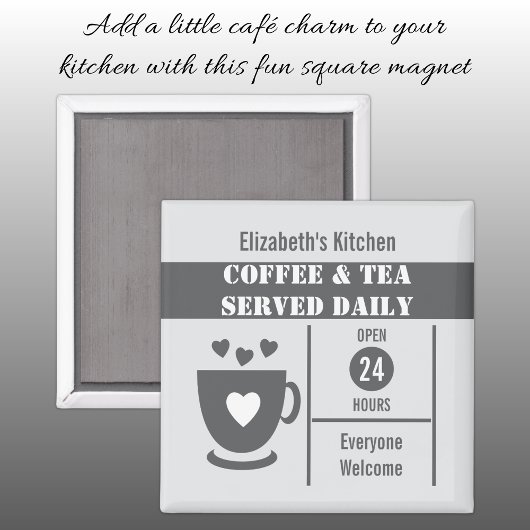 Coffee lovers custom name white grey magneet