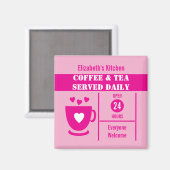 Coffee lovers custom name white pink magneet (Voorkant / Achterkant)