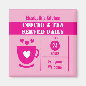 Coffee lovers custom name white pink magneet (Voorkant)