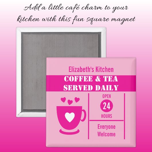 Coffee lovers custom name white pink magneet