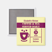 Coffee lovers custom name yellow burgundy magneet (Voorkant / Achterkant)