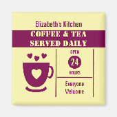 Coffee lovers custom name yellow burgundy magneet (Voorkant)