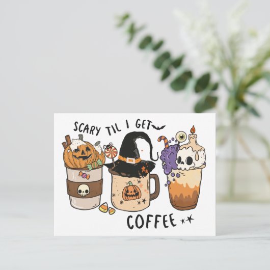 Coffee Lovers Funny Halloween Witch Greeting Briefkaart (Staand voorkant)
