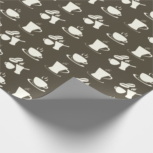 Coffee Lovers Pattern on Brown Cadeaupapier (Hoek)