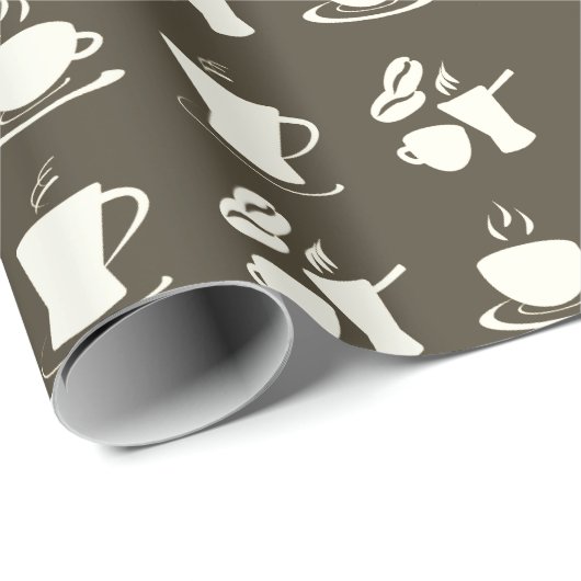 Coffee Lovers Pattern on Brown Cadeaupapier (Rol Hoek)
