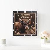 Coffee Loving Bull Vierkante Klok (Huis)