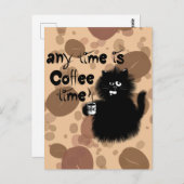 Coffee loving cat briefkaart (Voorkant / Achterkant)