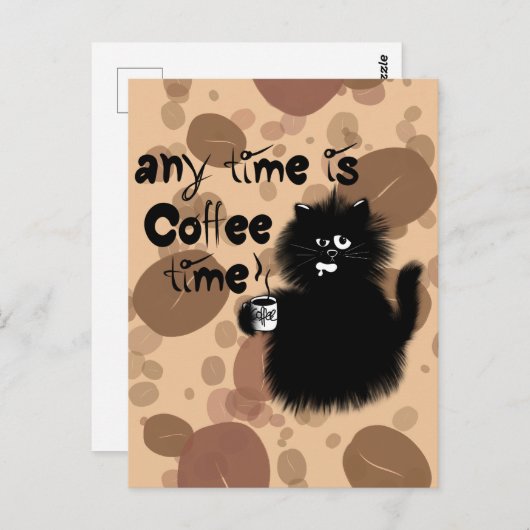 Coffee loving cat briefkaart (Voorkant / Achterkant)