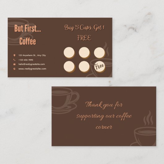 Coffee Loyalty Card Minimaal Bruin (Voorkant / Achterkant)