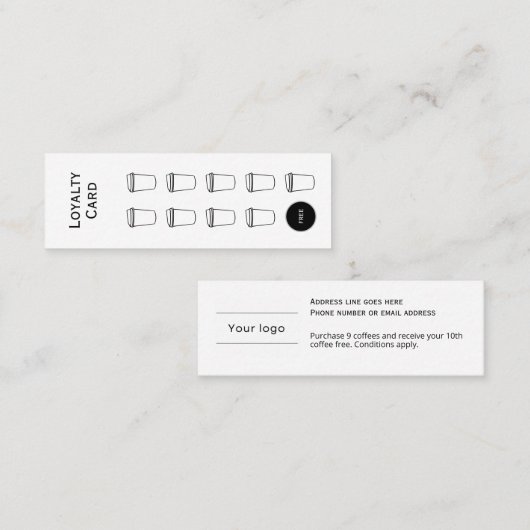 Coffee Loyalty Kaart, schoon en eenvoudig, budget (Voorkant / Achterkant)