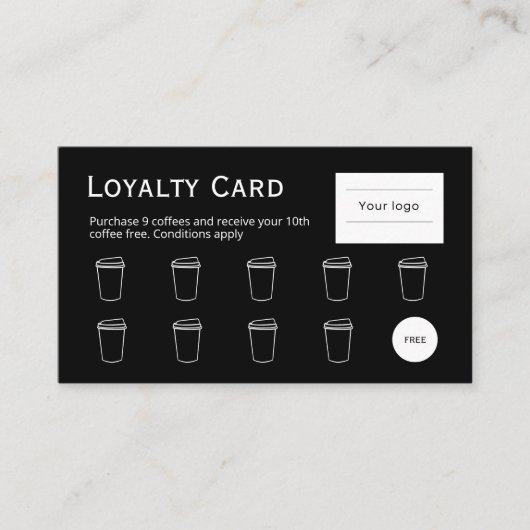 Coffee Loyalty Kaart, Schoon en eenvoudig zwart (Voorkant)