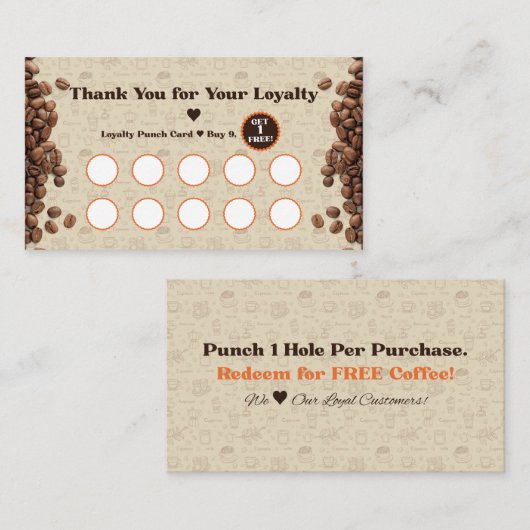 Coffee Loyalty Ponskaart Bruine Cafe Stijl (Voorkant / Achterkant)